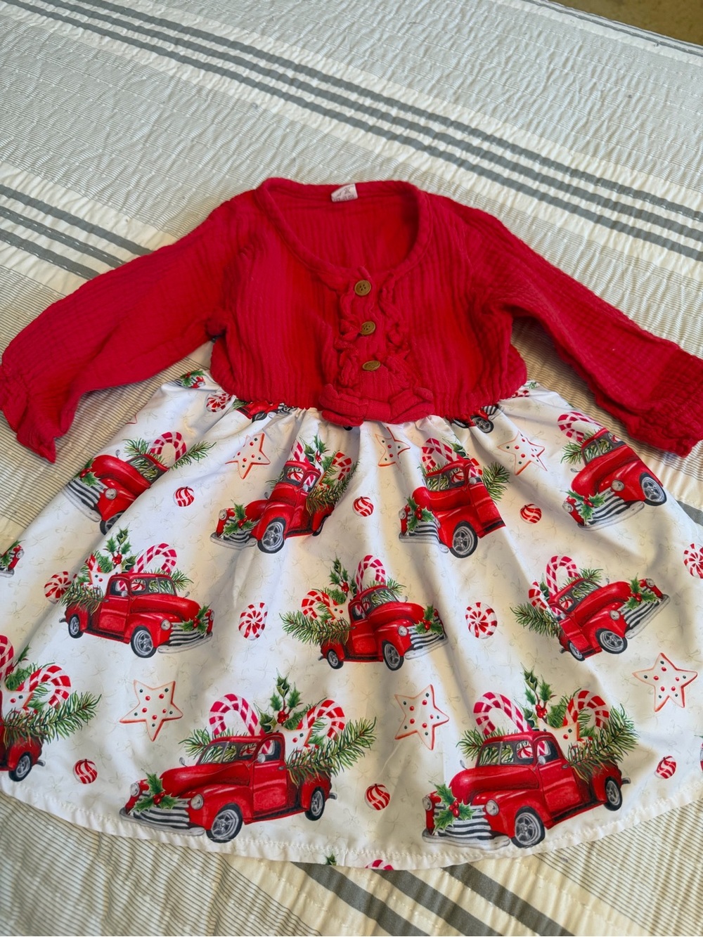 Girls Holiday Red Truck Dress with Red Knit Bodice girls 4